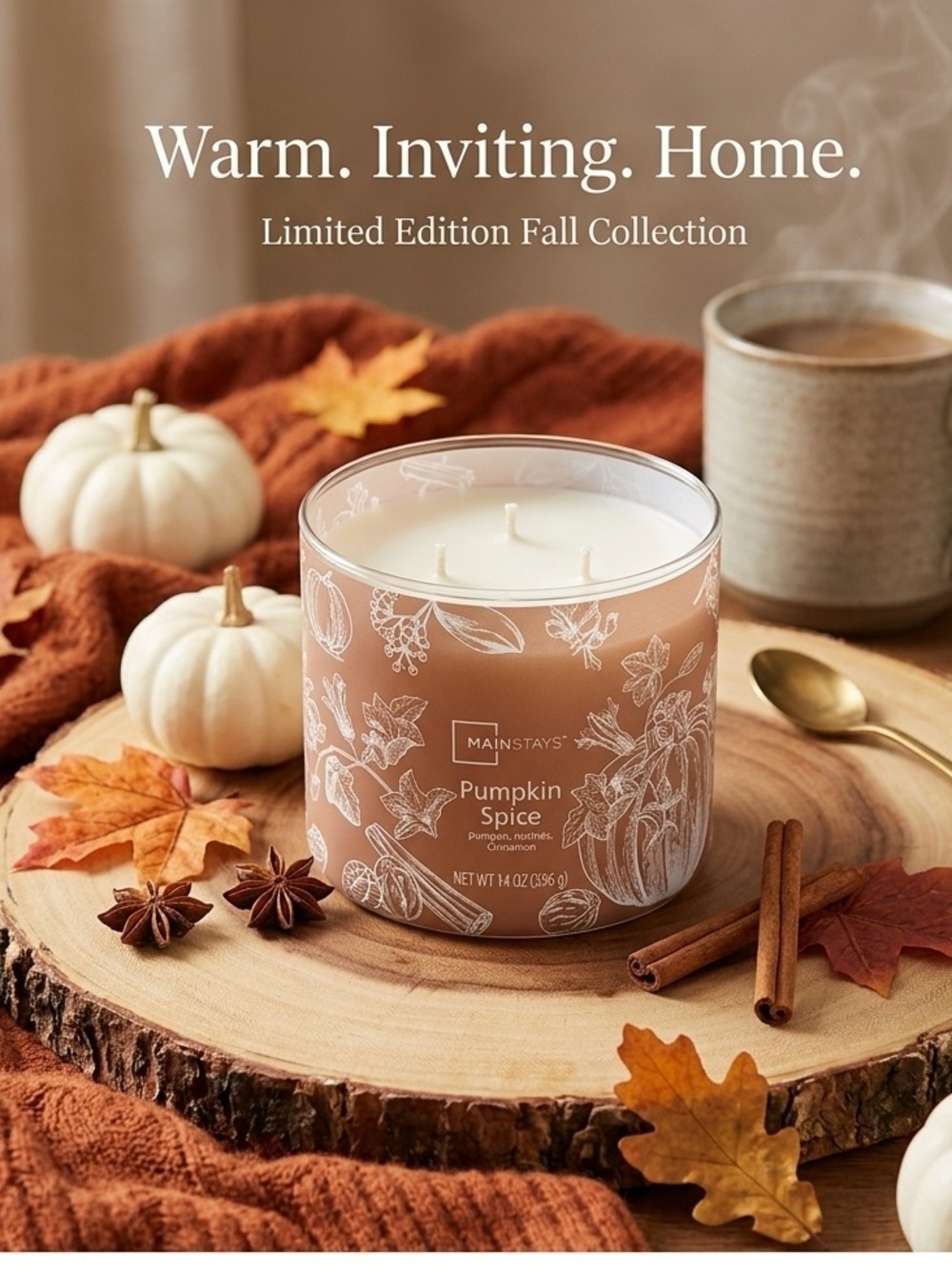Mainstays Pumpkin Spice Candle - Brown Jar with Black Lid